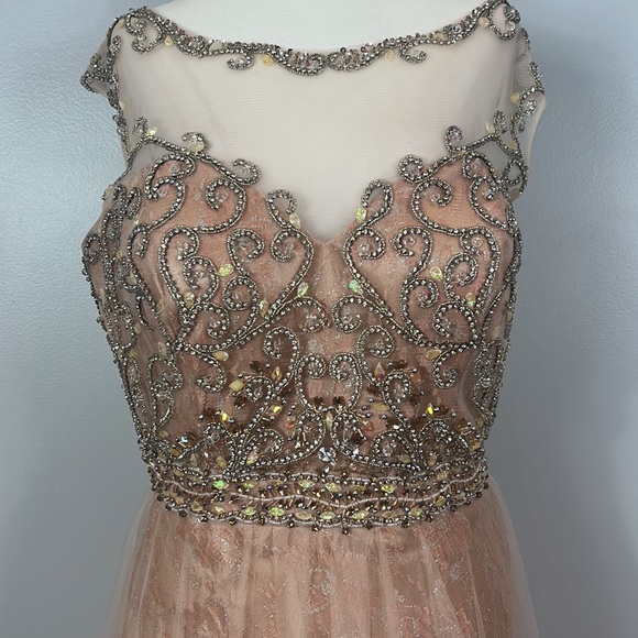 Tony Bowls Evenings Long Beaded Lace and Tulle Dress Gown - Picture 9 of 17